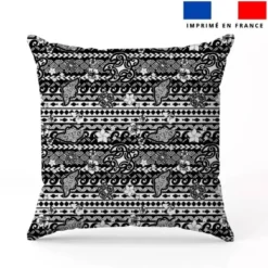 Tissu imperméable noir motif tortue et raie manta maori blanc