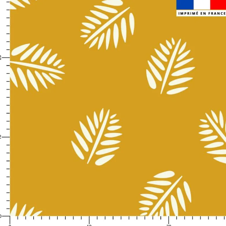 Tissu imperméable ocre motif feuille de palmier blanche Zanzibar