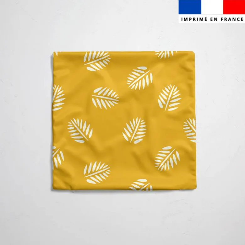 Tissu imperméable ocre motif feuille de palmier blanche Zanzibar