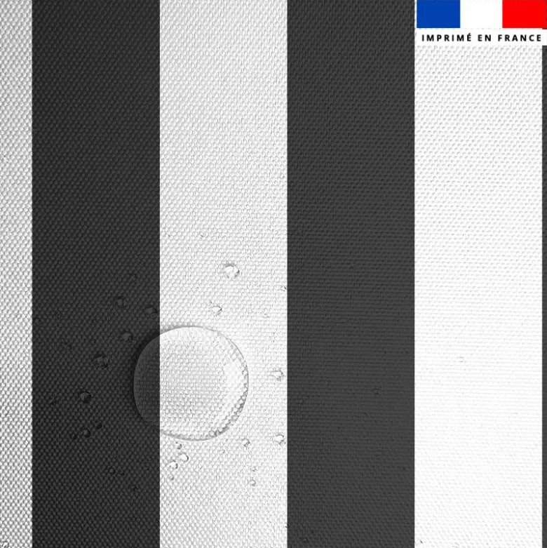 Tissu imperméable à rayures gris foncé et blanches - 5 cm