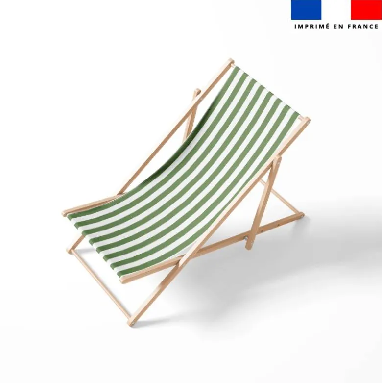 Tissu imperméable à rayures vert sauge et blanches - 5 cm