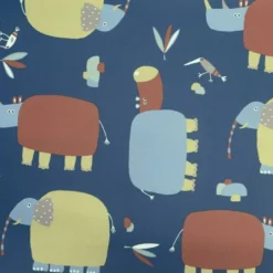 Tissu imperméable type ciré bleu motif hippopotame