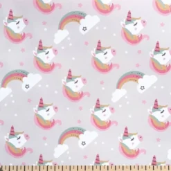 Tissu imperméable type ciré grège motif licorne