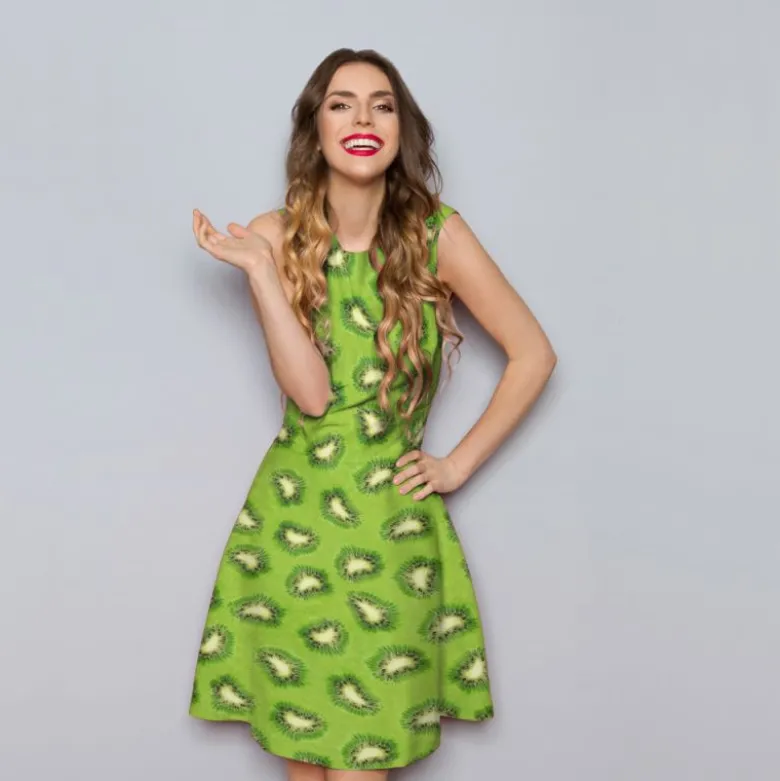 Tissu imperméable vert motif kiwi
