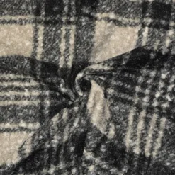 Tissu lainage bouclette motif tartan beige et noir