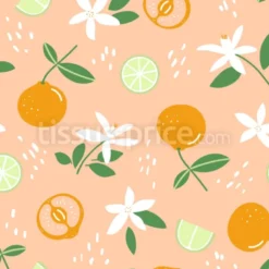 Tissu Mandarine, citron vert et fleurs personnalisé