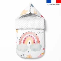 Tissu minky blanc motif arc-en-ciel aquarelle