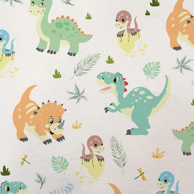 Tissu minky blanc motif bébé dino