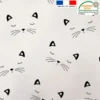 Tissu minky blanc motif chat noir
