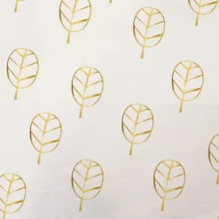 Tissu minky blanc motif feuille dorée