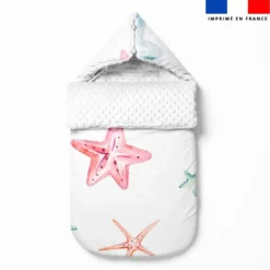 Tissu minky blanc motif étoile de mer aquarelle