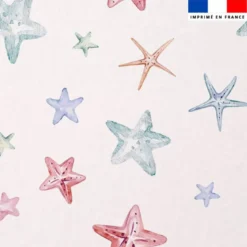 Tissu minky blanc motif étoile de mer aquarelle