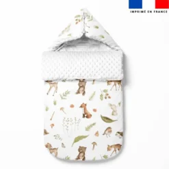 Tissu minky imprimé animaux des bois aquarelle
