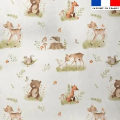 Tissu minky imprimé animaux des bois jolis effet aquarelle