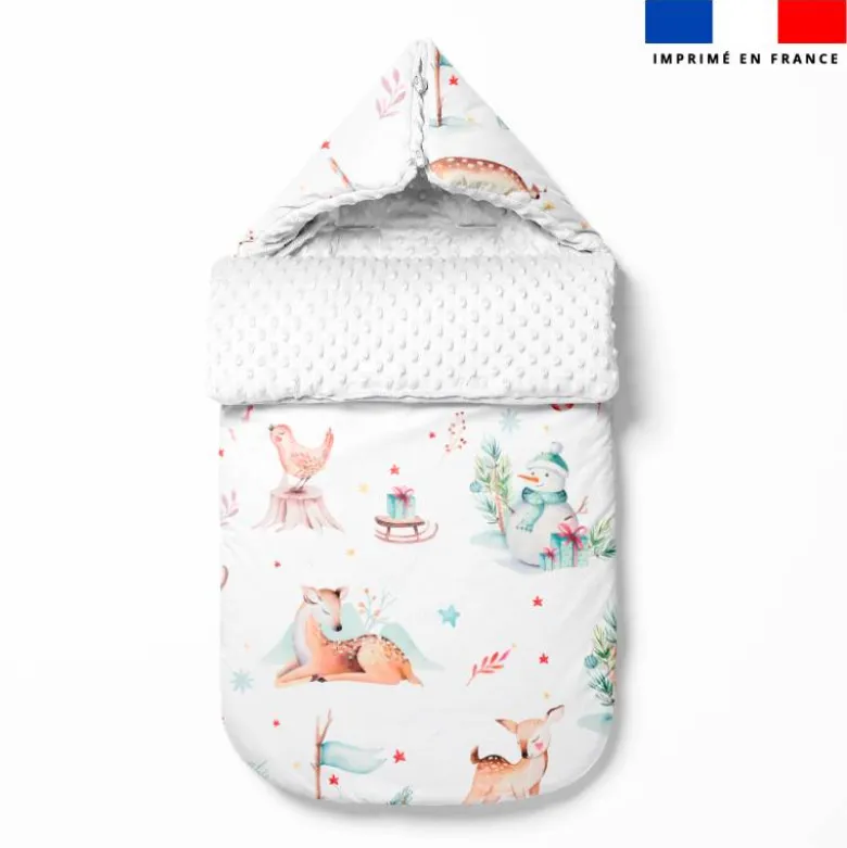 Tissu minky imprimé animaux des neiges aquarelle