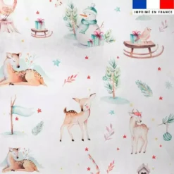 Tissu minky imprimé animaux des neiges aquarelle
