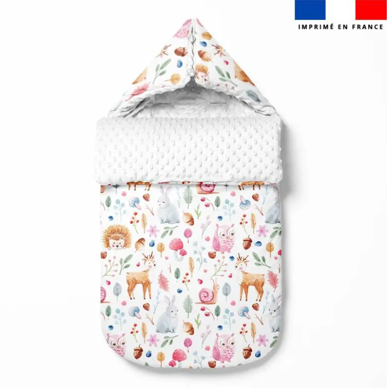 Tissu minky imprimé biche lapin hérisson