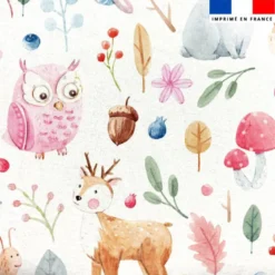 Tissu minky imprimé biche lapin hérisson