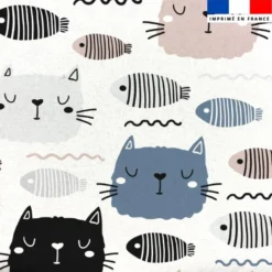 Tissu minky imprimé chat bleu et rose