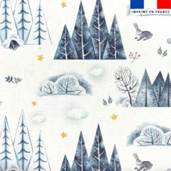 Tissu minky imprimé forêt enneigée et étoile