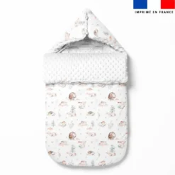 Tissu minky imprimé lapin et hérisson fleuris