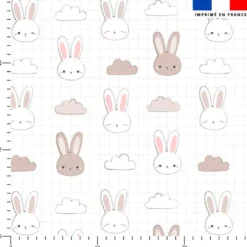Tissu minky imprimé lapin rêveur et carreaux