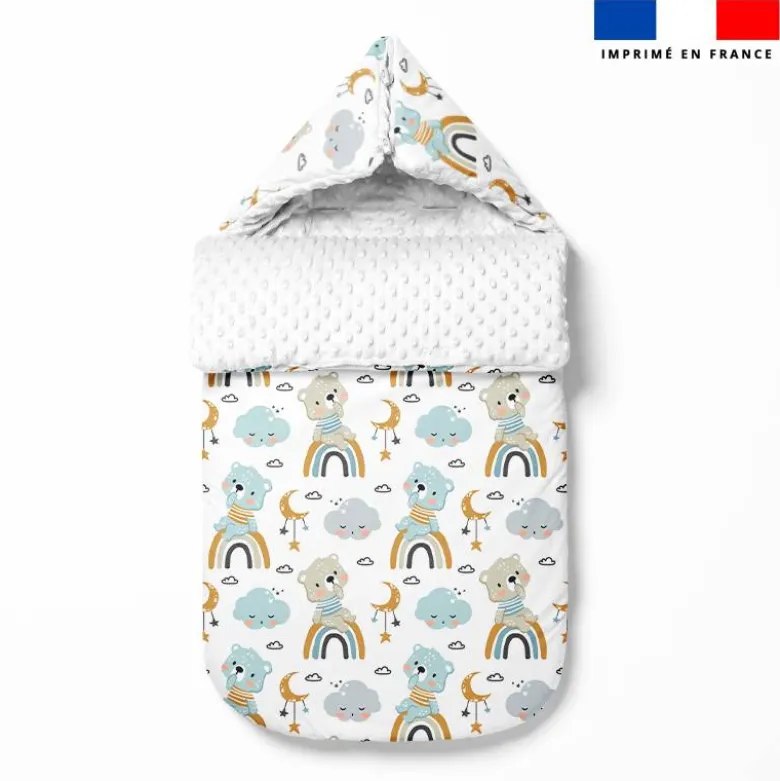 Tissu minky imprimé ourson et nuage