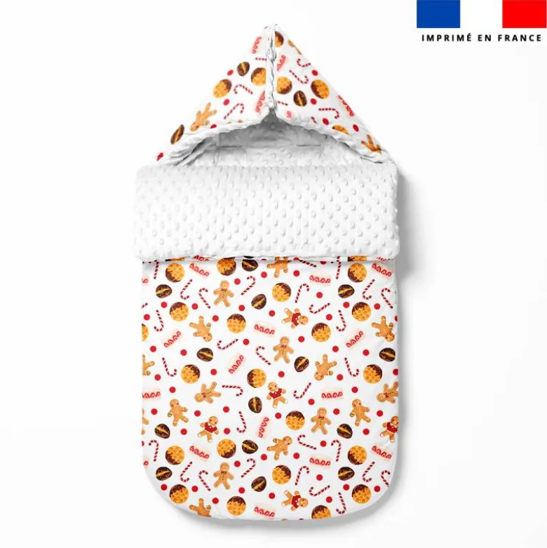 Tissu minky imprimé pain d'épice et gourmandise de noel
