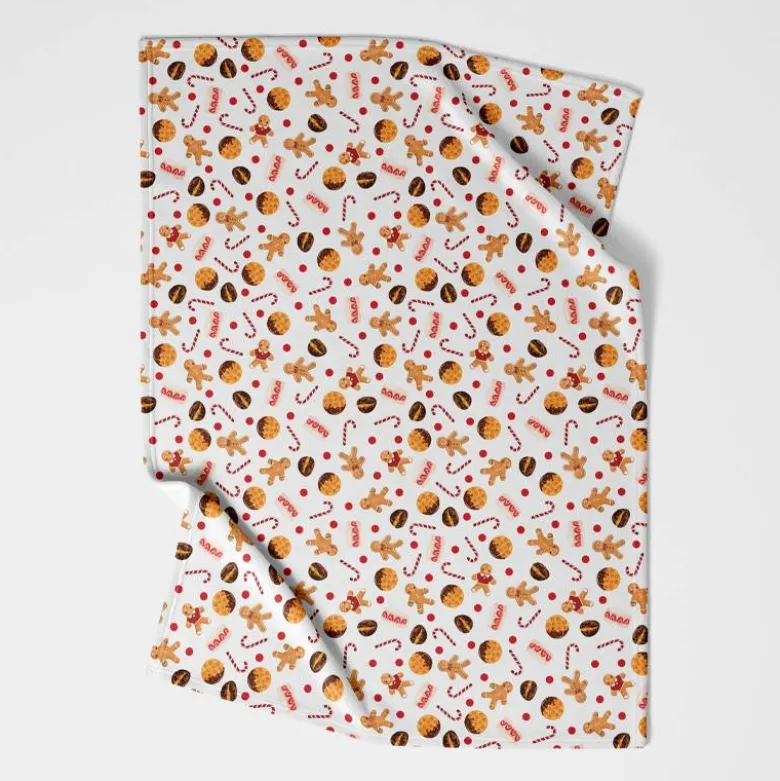 Tissu minky imprimé pain d'épice et gourmandise de noel