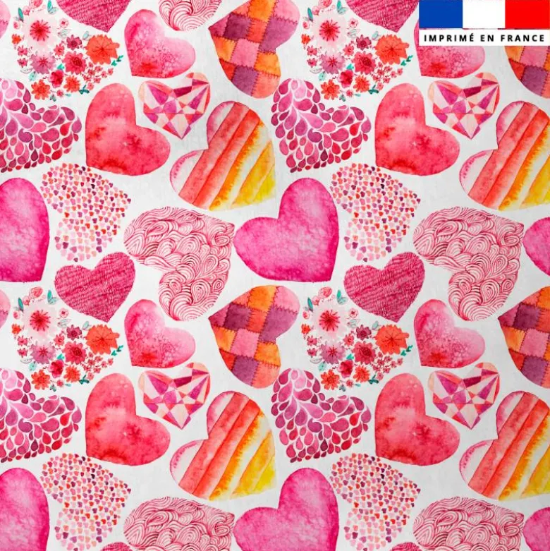 Tissu minky imprimé petits coeurs fantaisie multicolores