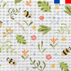 Tissu nid d'abeille motif abeille et fleur