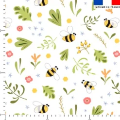 Tissu nid d'abeille motif abeille et fleur