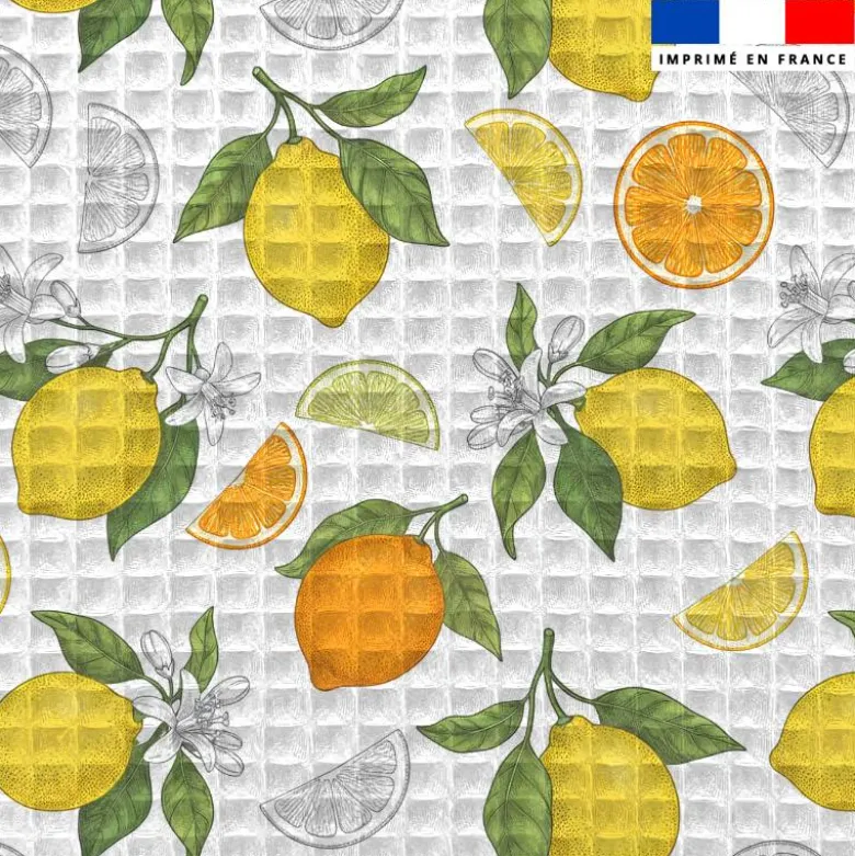 Tissu nid d'abeille motif agrumes