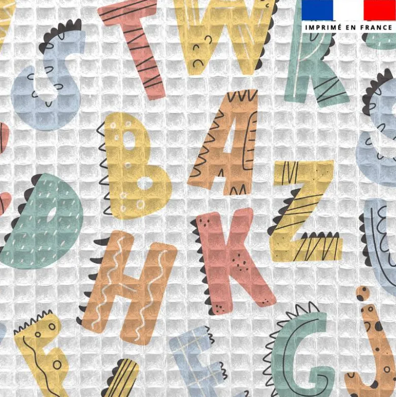 Tissu nid d'abeille motif alphabet des animaux