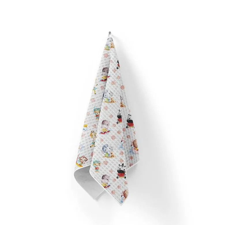 Tissu nid d'abeille motif animaux d'été et coquillage