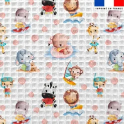 Tissu nid d'abeille motif animaux d'été et coquillage