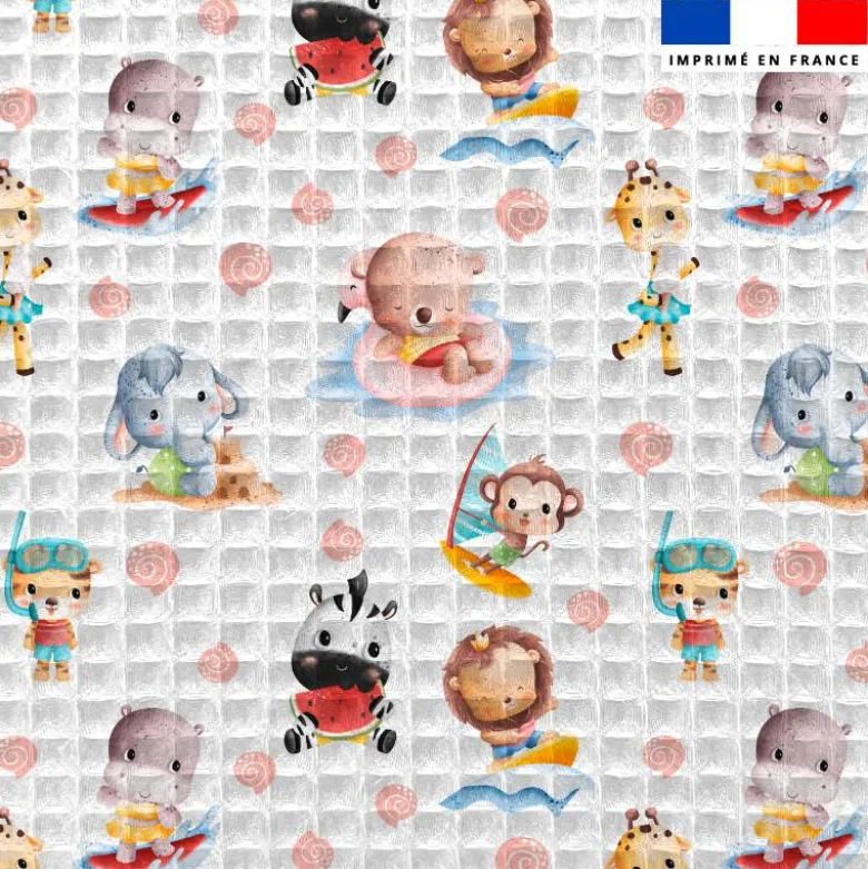Tissu nid d'abeille motif animaux d'été et coquillage