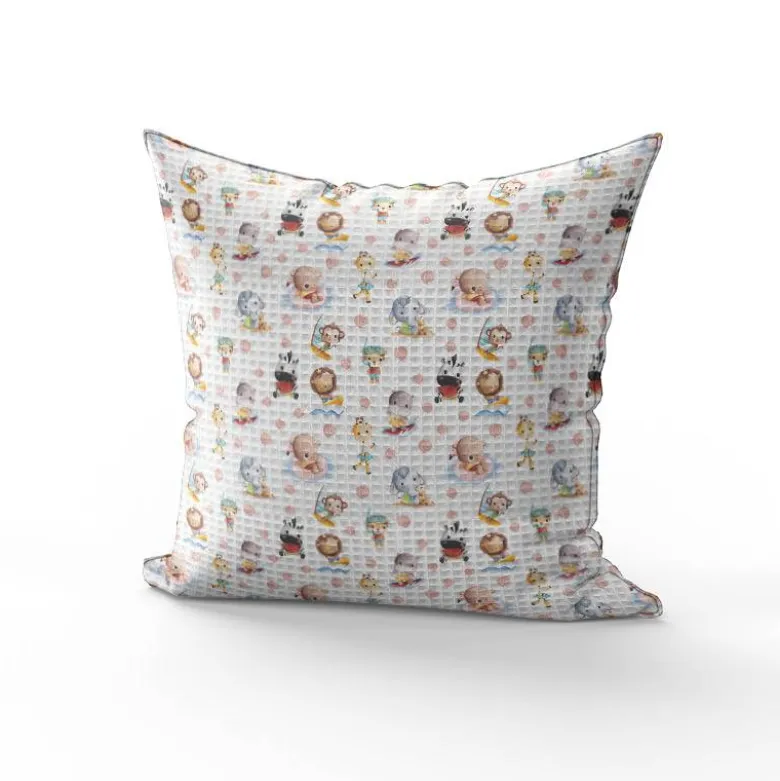 Tissu nid d'abeille motif animaux d'été et coquillage