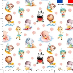 Tissu nid d'abeille motif animaux d'été et coquillage