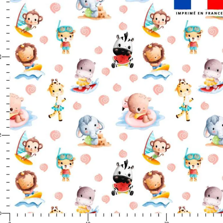 Tissu nid d'abeille motif animaux d'été et coquillage