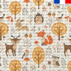 Tissu nid d'abeille motif animaux d'automne