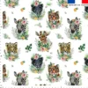 Tissu nid d'abeille motif animaux de la jungle et fleur effet aquarelle