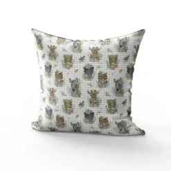 Tissu nid d'abeille motif animaux de la jungle et fleur effet aquarelle