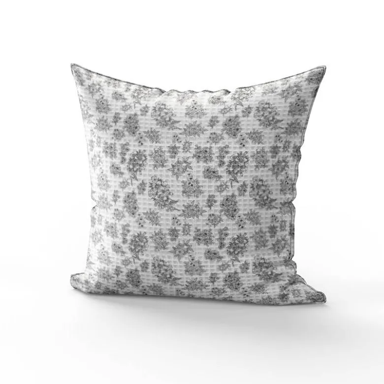 Tissu nid d'abeille motif bouquet de fleurs blanches et noires
