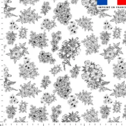 Tissu nid d'abeille motif bouquet de fleurs blanches et noires