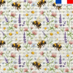 Tissu nid d'abeille motif bourdon et fleurs