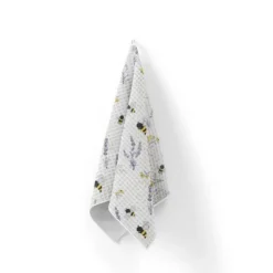 Tissu nid d'abeille motif bouton d'or lavande et abeille
