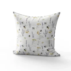 Tissu nid d'abeille motif bouton d'or lavande et abeille