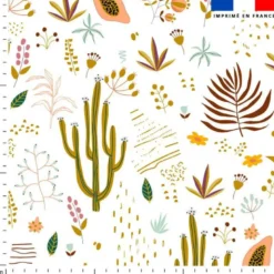 Tissu nid d'abeille motif cactus et fruit de la passion