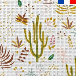 Tissu nid d'abeille motif cactus et fruit de la passion